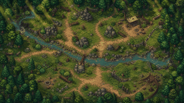 RPG Map Editor browser battle map example with grid, terrain, and props