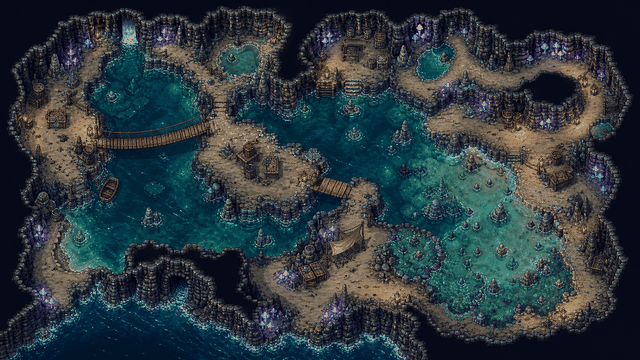 Online tabletop RPG map editor showing terrain and object placement